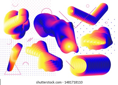 Universal trendy geometric Gradient shapes set juxtaposed with bright bold elements composition. Design forms for Magazine, leaflet, billboard, sale