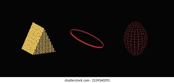 Universal Trendy Geometric Shapes Set With Vector Bitmap Dithering Texture Juxtaposed With Bright Bold Elements Composition. Design Forms For Magazine, Leaflet, Billboard, Sale.