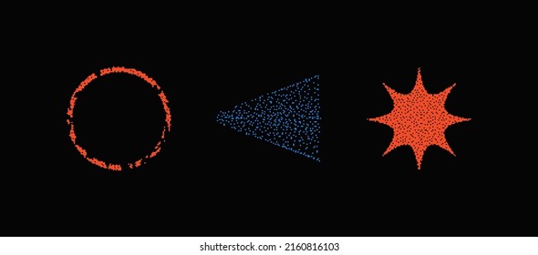 Universal Trendy Geometric Shapes Set With Vector Bitmap Dithering Texture Juxtaposed With Bright Bold Elements Composition. Design Forms For Magazine, Leaflet, Billboard, Sale.