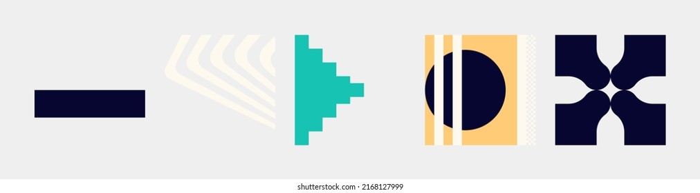 Universal trendy geometric shapes set juxtaposed with bright bold elements composition. Design forms for Poster, leaflet, billboard, sale