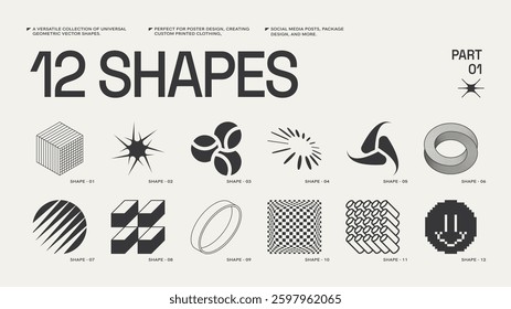 Universal trendy geometric shapes set , bright bold elements composition. Design forms perfect for poster designs, custom-printed clothing, fashion, social media templates, posts, package designs