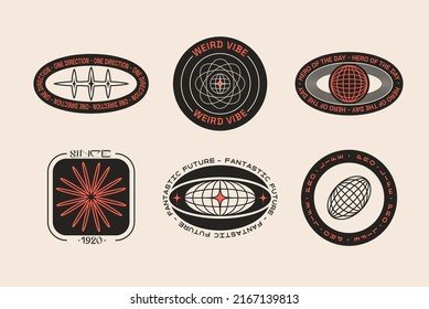 Universal Trendy Simple Geometric Badge Template Set with Shapes, Text, Bright Bold Elements Composition. Design forms for Poster, Logo Design, Badges.