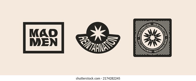 Universal Trendy Simple Geometric Badge Template Set with Shapes, Text, Bright Bold Elements Composition. Design forms for Poster, Logo Design, Badges.