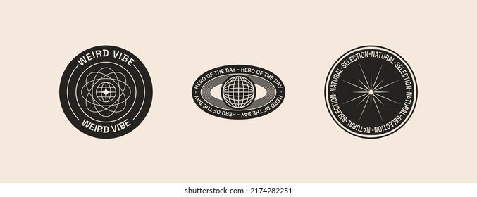 Universal Trendy Simple Geometric Badge Template Set with Shapes, Text, Bright Bold Elements Composition. Design forms for Poster, Logo Design, Badges.