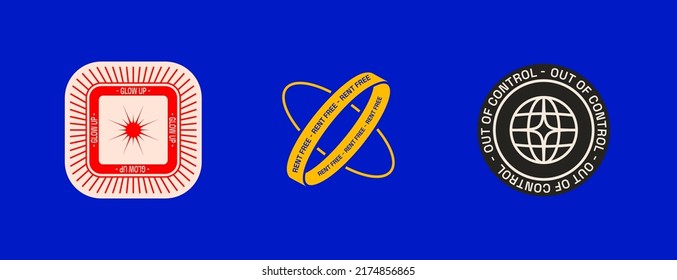 Universal Trendy Simple Geometric Badge Template Set with Shapes, Text, Bright Bold Elements Composition. Design forms for Poster, Logo Design, Badges.