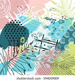 Universal tropical background. Hand Drawn textures of palm leaves. Tropical vector illustration. Floral pattern design.