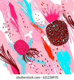 Universal tropical background. Hand Drawn textures. Crazy pineapple concept vector illustration. Creative floral pattern design.