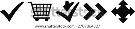 Universal ui vector icons: check, cart, download, next, move symbols isolated on white background, Vector