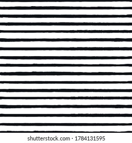 Universal unisex black and white horizontal seamless repeat pattern with skinny thin grunge torn texture jagged vector stripe