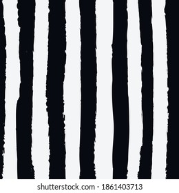 Universal unisex black and white seamless repeat pattern with  vertical grunge torn texture jagged vector cabana stripe