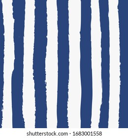 Universal unisex dark navy blue nautical marine coastal seamless repeat pattern with grunge torn texture jagged vector vertical cabana stripe