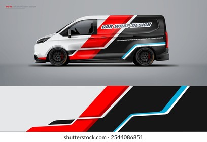 Universal van wrap livery design with racing style. Car wrap design printable file vector