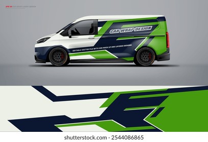 Universal van wrap livery design with racing style. Car wrap design printable file vector