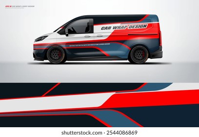 Universal van wrap livery design with racing style. Car wrap design printable file vector