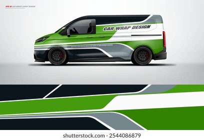 Universal van wrap livery design with racing style. Car wrap design printable file vector