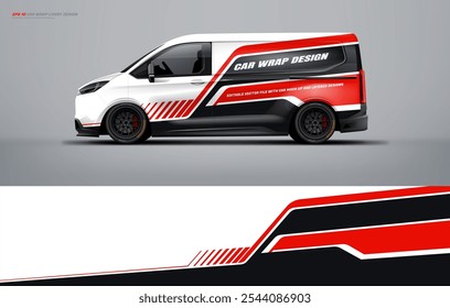 Universal van wrap livery design with racing style. Car wrap design printable file vector