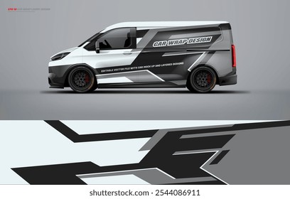 Universal van wrap livery design with racing style. Car wrap design printable file vector