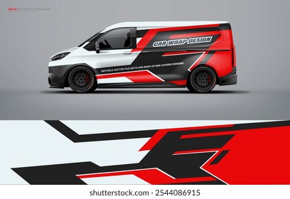 Universal van wrap livery design with racing style. Car wrap design printable file vector