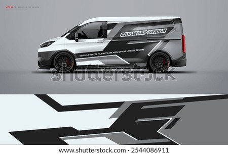 Universal van wrap livery design with racing style. Car wrap design printable file vector