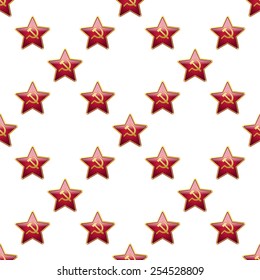 Universal vector badge Soviet Union stars seamless patterns tiling. Russian theme with balls.