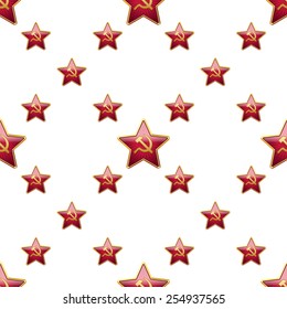Universal vector badge Soviet Union stars seamless patterns tiling. Russian theme with balls.