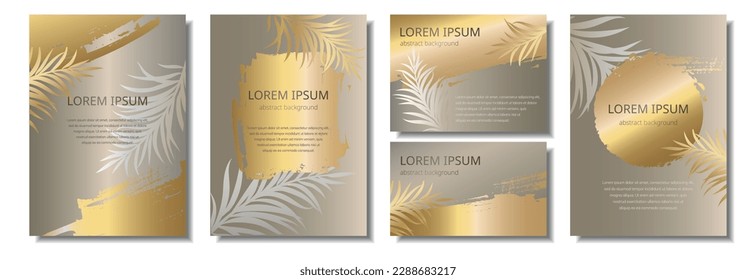Universal vector cards with palm leaves. Abstract design for invitation, brochure, poster, banner, flyer, corporate or business cards. Vector illustration.