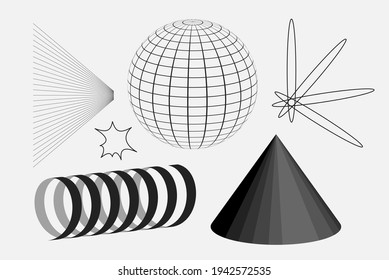 Universal vector geometric shapes composition with nice texture. Black and white bold Design objects, elements for Magazine, leaflet, sale poster concepts, brochure, branding and more.