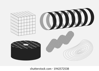 Universal vector geometric shapes composition with nice texture. Black and white bold Design objects, elements for Magazine, leaflet, sale poster concepts, brochure, branding and more.