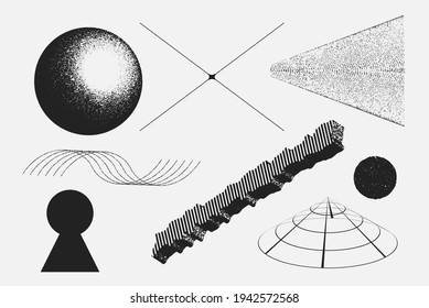 Universal vector geometric shapes composition with nice texture. Black and white bold Design objects, elements for Magazine, leaflet, sale poster concepts, brochure, branding and more.