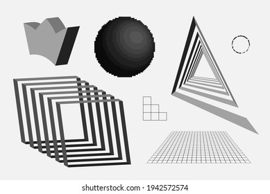 Universal vector geometric shapes composition with nice texture. Black and white bold Design objects, elements for Magazine, leaflet, sale poster concepts, brochure, branding and more.