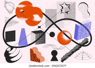 Universal vector geometric shapes composition with nice texture. Bright bold Design objects, elements for Magazine, leaflet, sale poster concepts, brochure, branding and more.