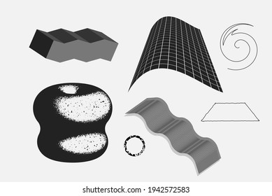 Universal vector geometric shapes composition with nice texture. Black and white bold Design objects, elements for Magazine, leaflet, sale poster concepts, brochure, branding and more.