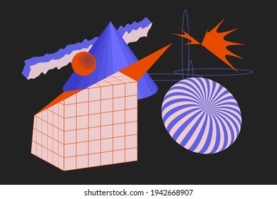 Universal vector geometric shapes composition with nice texture. Bright bold Design objects, elements for Magazine, leaflet, sale poster concepts, brochure, branding and more.