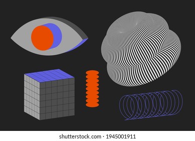 Universal vector geometric shapes composition with nice texture. Bright bold Design objects, elements for Magazine, leaflet, sale poster concepts, brochure, branding and more.