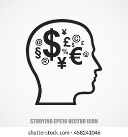 The universal vector icon on the Learning theme: Black Head With Finance Symbol. Modern flat design. For mobile and web design. EPS 10.