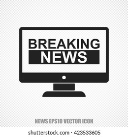 The universal vector icon on the news theme: Black Breaking News On Screen. Modern flat design. For mobile and web design. EPS 10.
