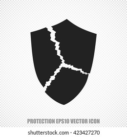 The universal vector icon on the safety theme: Black Broken Shield. Modern flat design. For mobile and web design. EPS 10.