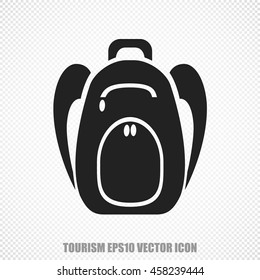 The universal vector icon on the travel theme: Black Backpack. Modern flat design. For mobile and web design. EPS 10.
