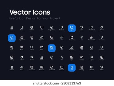 A universal vector icon resource pack for any design need.

Contains 50 items with a minimalist and strict style, making your design look more perfect.