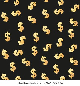 Universal vector seamless patterns tiling. Finance theme with gold dollar symbol. Endless texture can be used for wrapper, cover, package, pattern fills, surface textures. 