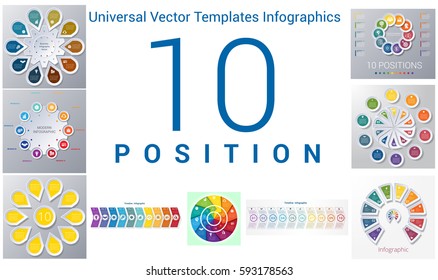 Universal Vector Templates Infographics for 10 positions. Business conceptual icons. 