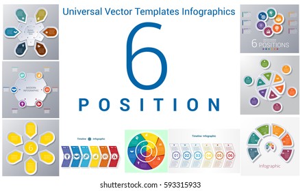 Universal Vector Templates Infographics for 6 positions. Business conceptual icons. 