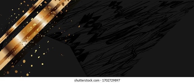 A universal version of the basis for a Wedding or Christmas gold elements dots circles and lines design black background abstract shiny color golden