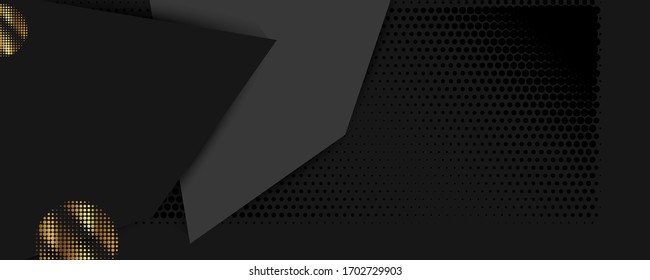 A universal version of the basis for a Wedding or Christmas gold elements dots circles and lines design black background abstract shiny color golden