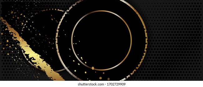 A universal version of the basis for a Wedding or Christmas gold elements dots circles and lines design black background abstract shiny color golden