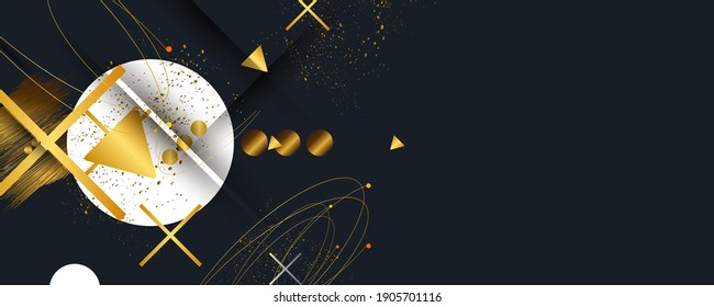 A universal version of the basis for a Wedding or Christmas gold elements dots circles and lines design black background abstract shiny color golden