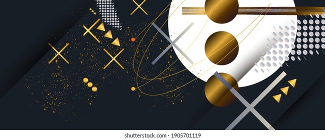 Una versión universal de la base para una Boda o elementos de oro de Navidad puntos círculos y líneas diseño fondo negro color brillante abstracto dorado
