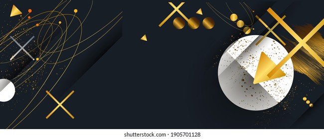 Una versión universal de la base para una Boda o elementos de oro de Navidad puntos círculos y líneas diseño fondo negro color brillante abstracto dorado