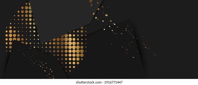 A universal version of the basis for a Wedding or Christmas gold elements dots circles and lines design black background abstract shiny color golden