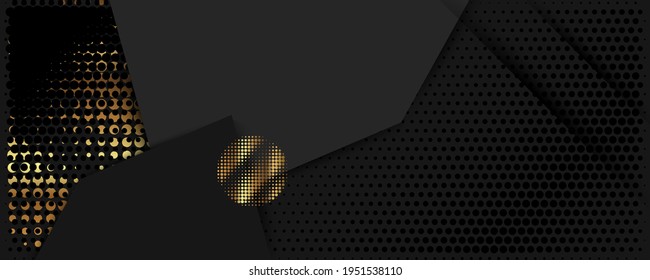 A universal version of the basis for a Wedding or Christmas gold elements dots circles and lines design black background abstract shiny color golden